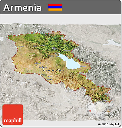 Satellite 3D Map of Armenia, lighten, semi-desaturated