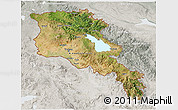 Satellite 3D Map of Armenia, lighten, semi-desaturated