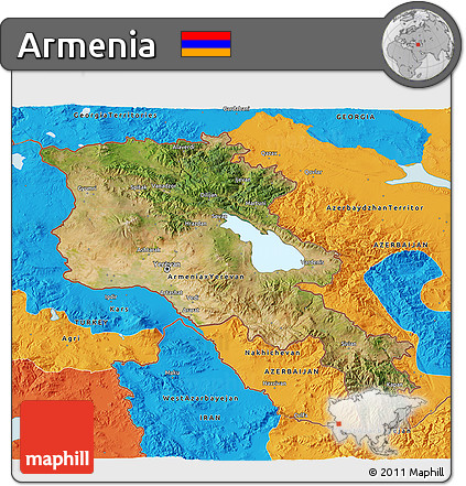 Satellite 3D Map of Armenia, political outside