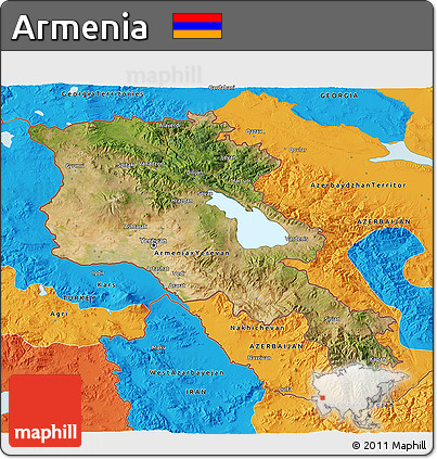 Satellite 3D Map of Armenia, political outside