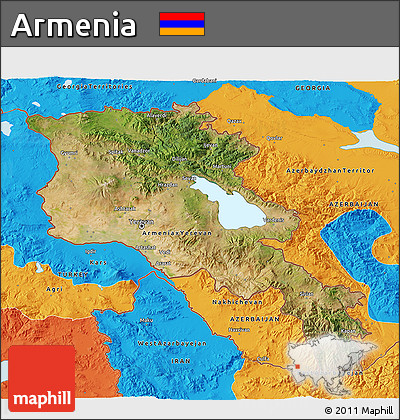 Satellite 3D Map of Armenia, political outside