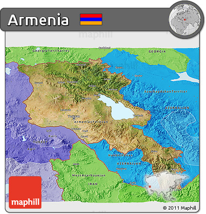 Satellite 3D Map of Armenia, political shades outside
