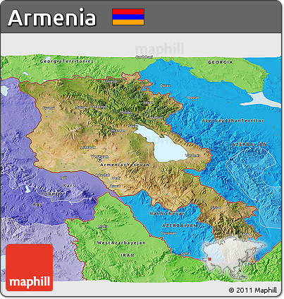 Satellite 3D Map of Armenia, political shades outside