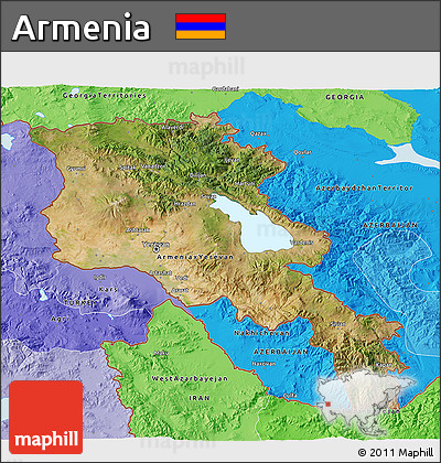 Satellite 3D Map of Armenia, political shades outside