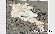 Shaded Relief 3D Map of Armenia, darken