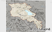 Shaded Relief 3D Map of Armenia, darken, semi-desaturated