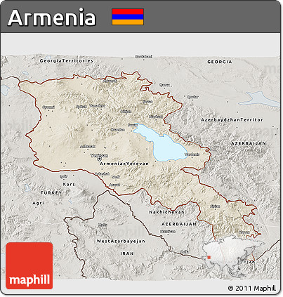 Shaded Relief 3D Map of Armenia, semi-desaturated