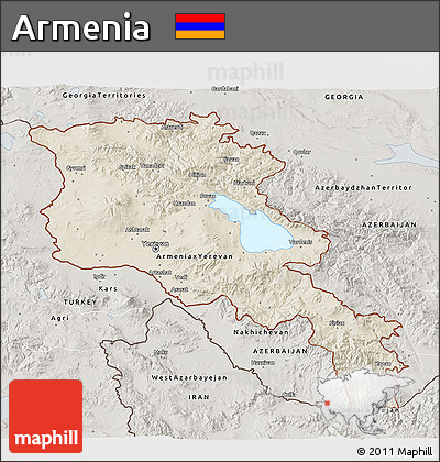 Shaded Relief 3D Map of Armenia, semi-desaturated