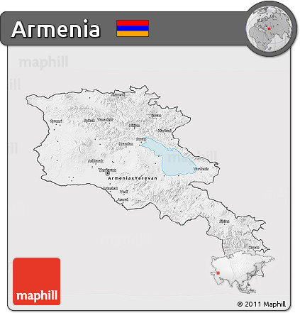 Silver Style 3D Map of Armenia, single color outside