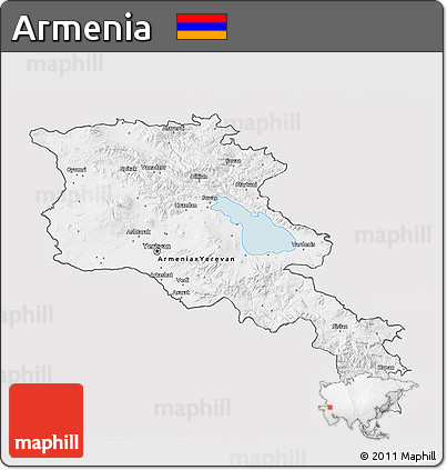 Silver Style 3D Map of Armenia, single color outside