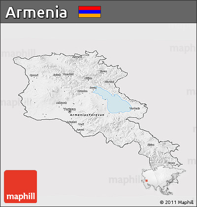 Silver Style 3D Map of Armenia, single color outside