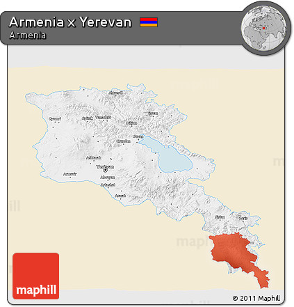 Classic Style 3D Map of Armenia X Yerevan, single color outside