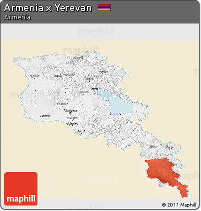 Classic Style 3D Map of Armenia X Yerevan, single color outside