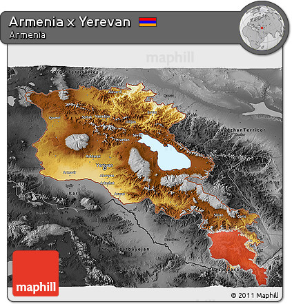 Physical 3D Map of Armenia X Yerevan, darken, desaturated