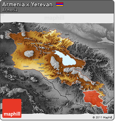 Physical 3D Map of Armenia X Yerevan, darken, desaturated
