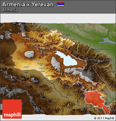 Physical 3D Map of Armenia X Yerevan, darken