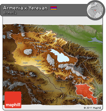 Physical 3D Map of Armenia X Yerevan, darken