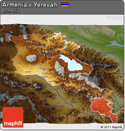 Physical 3D Map of Armenia X Yerevan, darken