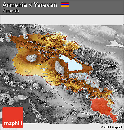 Physical 3D Map of Armenia X Yerevan, desaturated