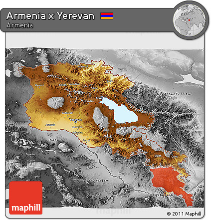Physical 3D Map of Armenia X Yerevan, desaturated