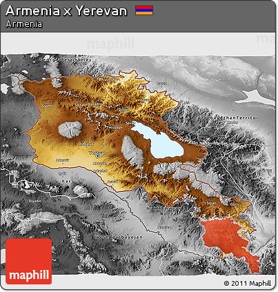 Physical 3D Map of Armenia X Yerevan, desaturated