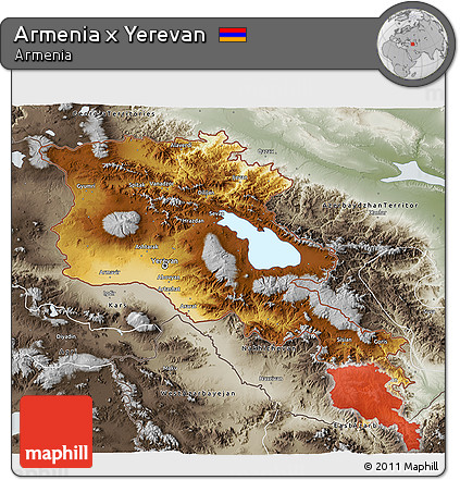 Physical 3D Map of Armenia X Yerevan, semi-desaturated