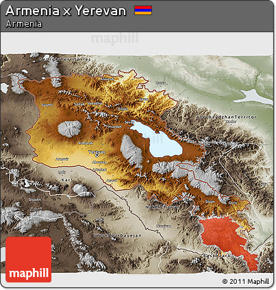 Physical 3D Map of Armenia X Yerevan, semi-desaturated