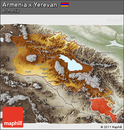 Physical 3D Map of Armenia X Yerevan, semi-desaturated