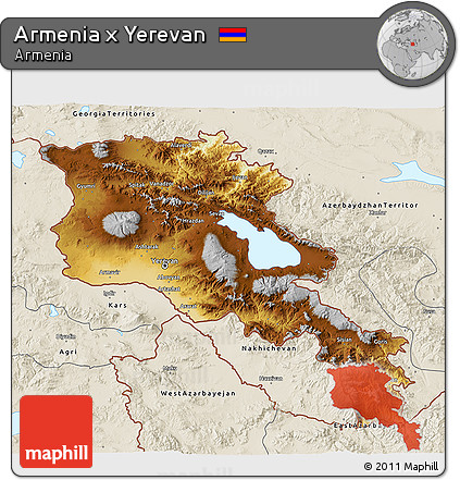 Physical 3D Map of Armenia X Yerevan, shaded relief outside