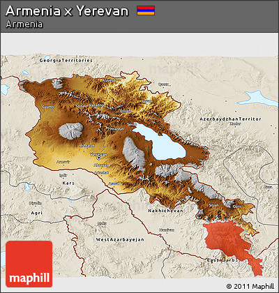 Physical 3D Map of Armenia X Yerevan, shaded relief outside