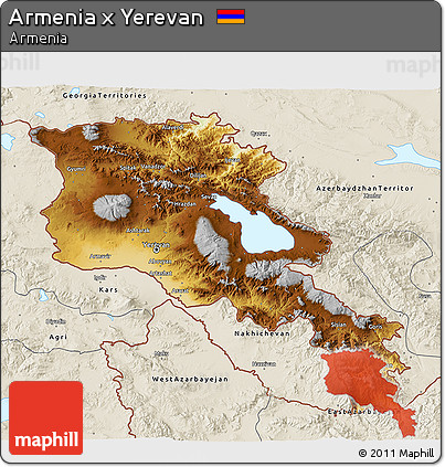 Physical 3D Map of Armenia X Yerevan, shaded relief outside