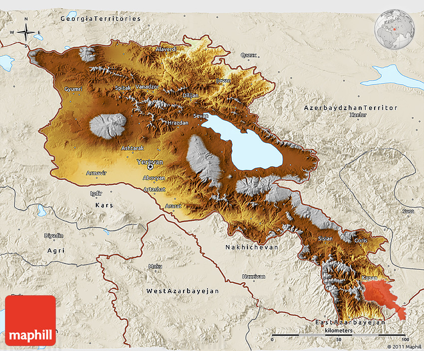 Physical 3D Map of Armenia