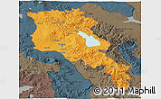 Political 3D Map of Armenia x Yerevan, darken, semi-desaturated