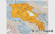 Political 3D Map of Armenia x Yerevan, lighten, semi-desaturated