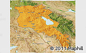 Political 3D Map of Armenia x Yerevan, satellite outside