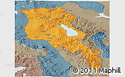 Political 3D Map of Armenia x Yerevan, semi-desaturated