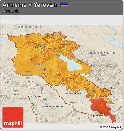 Political 3D Map of Armenia X Yerevan, shaded relief outside
