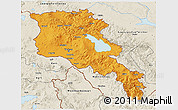 Political 3D Map of Armenia x Yerevan, shaded relief outside