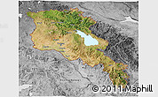 Satellite 3D Map of Armenia x Yerevan, desaturated