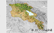 Satellite 3D Map of Armenia x Yerevan, lighten, desaturated