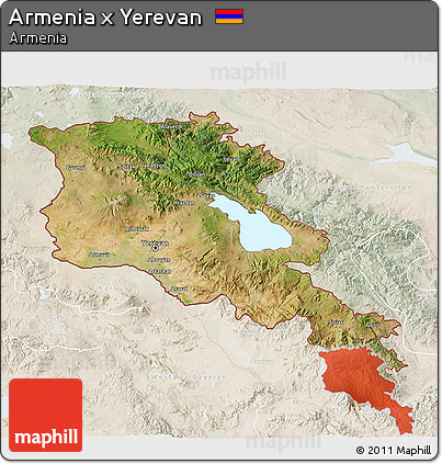 Satellite 3D Map of Armenia X Yerevan, lighten