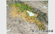 Satellite 3D Map of Armenia x Yerevan, semi-desaturated