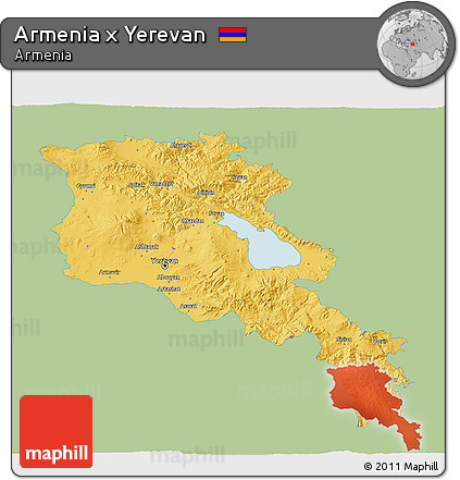 Savanna Style 3D Map of Armenia X Yerevan, single color outside