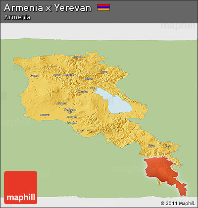 Savanna Style 3D Map of Armenia X Yerevan, single color outside