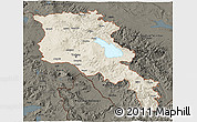 Shaded Relief 3D Map of Armenia x Yerevan, darken