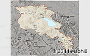 Shaded Relief 3D Map of Armenia x Yerevan, darken, semi-desaturated