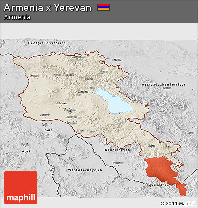 Shaded Relief 3D Map of Armenia X Yerevan, desaturated