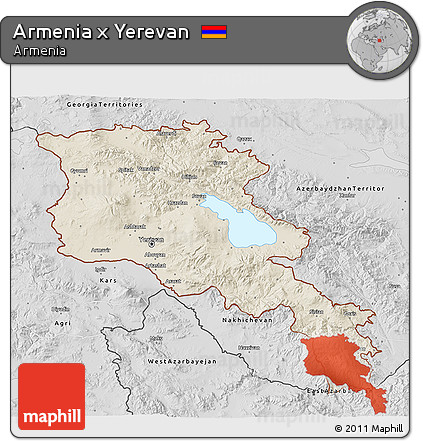 Shaded Relief 3D Map of Armenia X Yerevan, desaturated