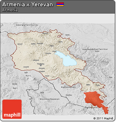 Shaded Relief 3D Map of Armenia X Yerevan, desaturated