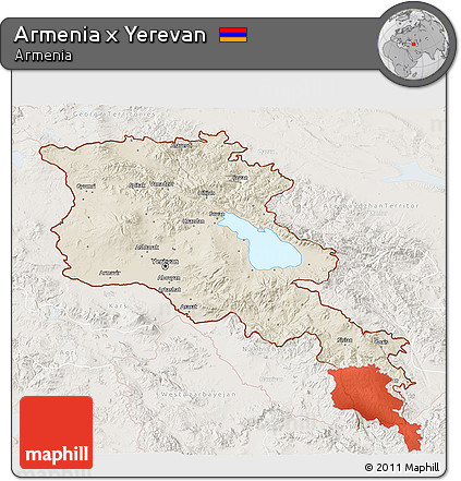 Shaded Relief 3D Map of Armenia X Yerevan, lighten